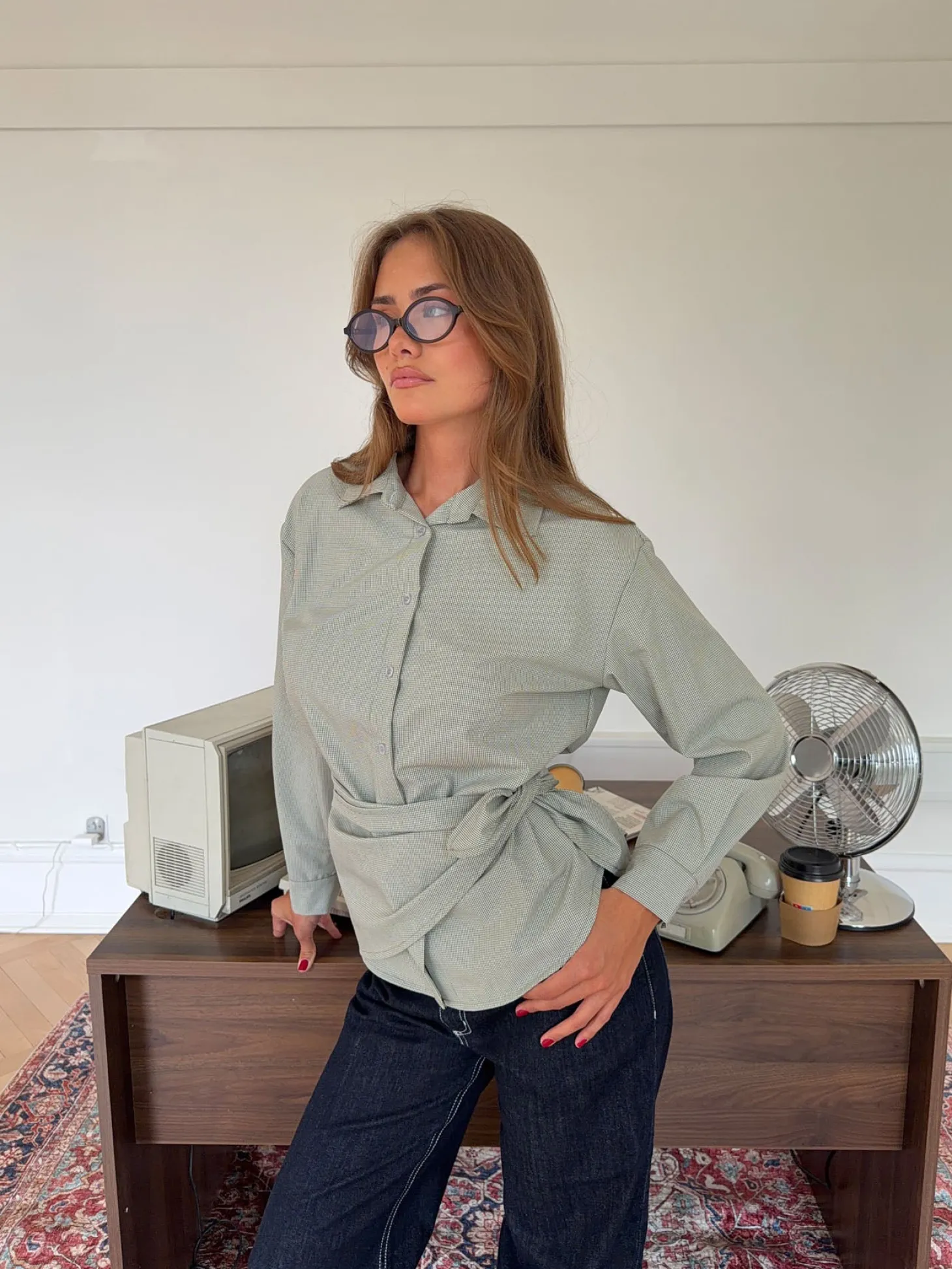Brenna skjorte med bindedetalje - Grøn