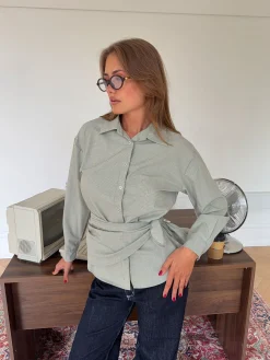 Brenna skjorte med bindedetalje - Grøn