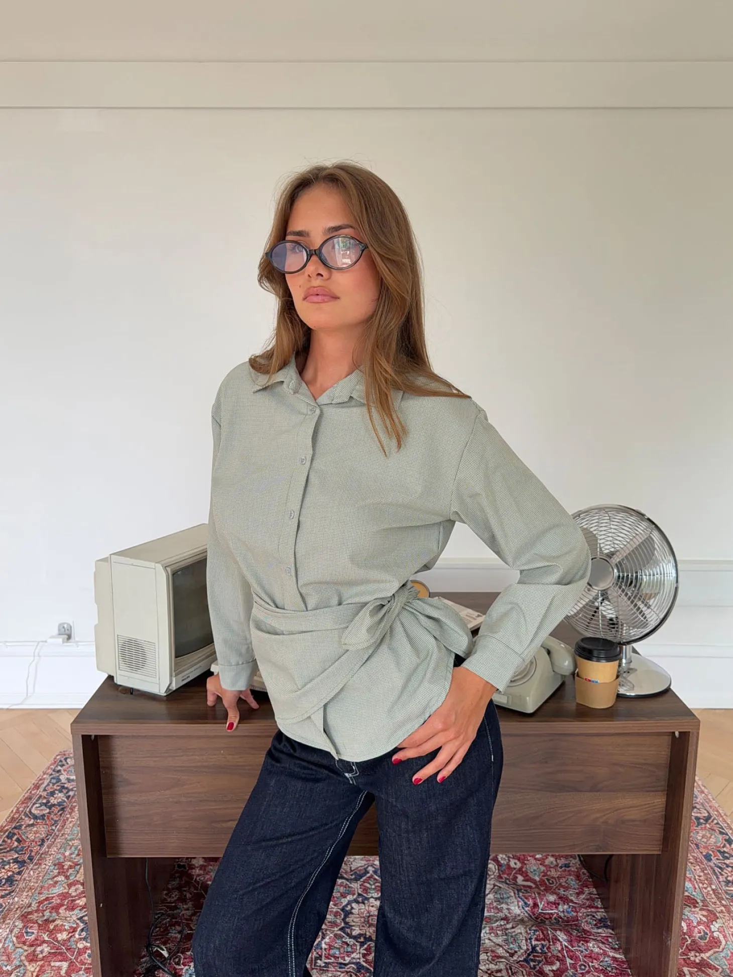 Brenna skjorte med bindedetalje - Grøn