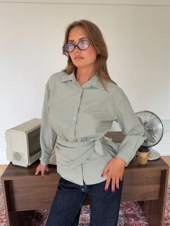 Brenna skjorte med bindedetalje - Grøn