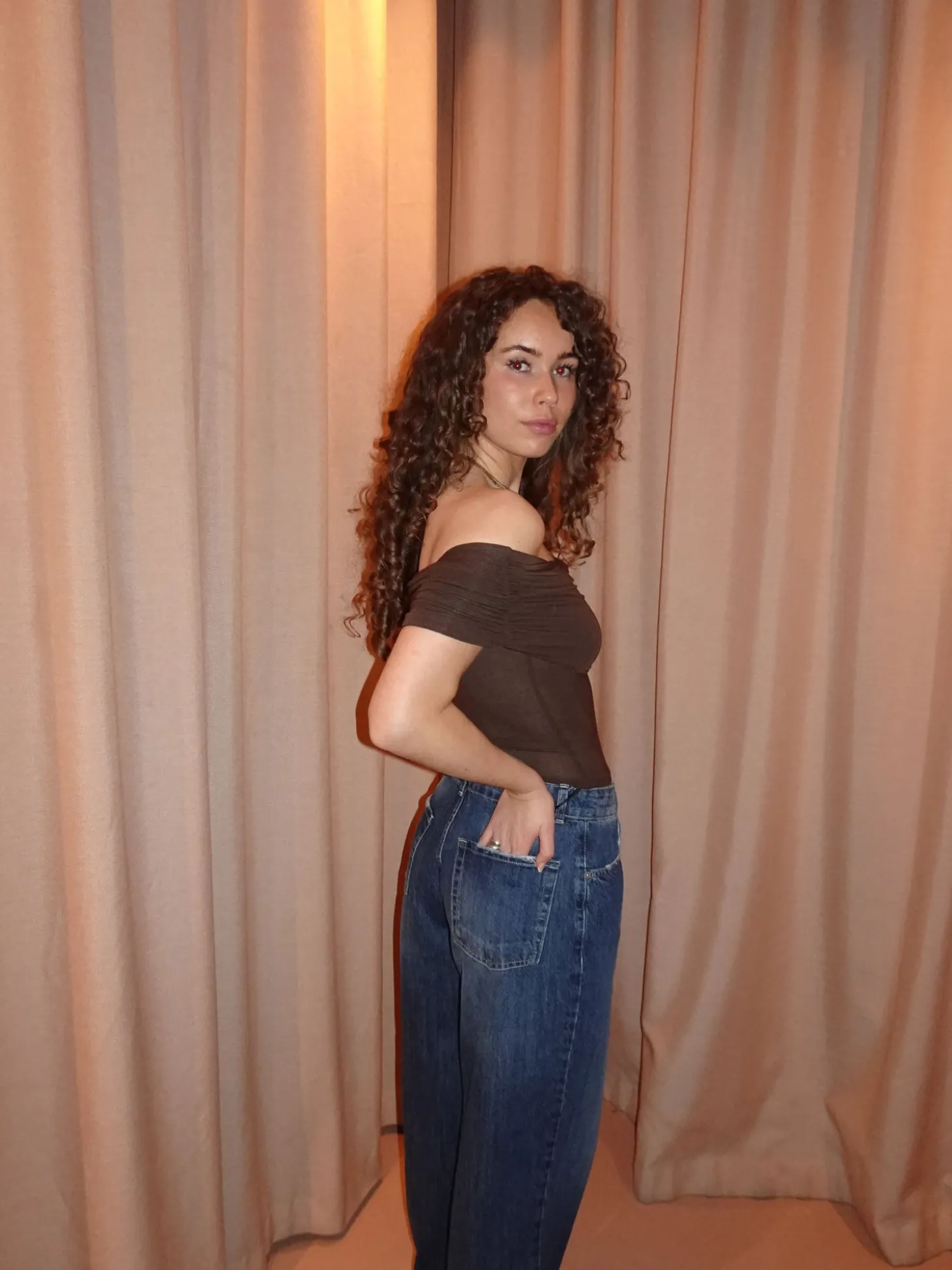 Celora off shoulder top - Brun