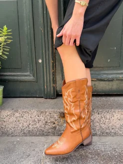 Cille cowboystøvler i imiteret læder - Brun