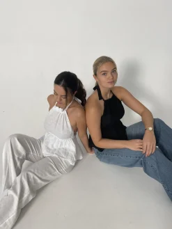 Cleo hørtop med åben ryg - Hvid