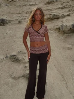 Cosima top med glimmer - Brun/beige/pink