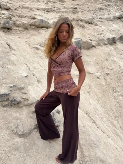 Cosima top med glimmer - Brun/beige/pink