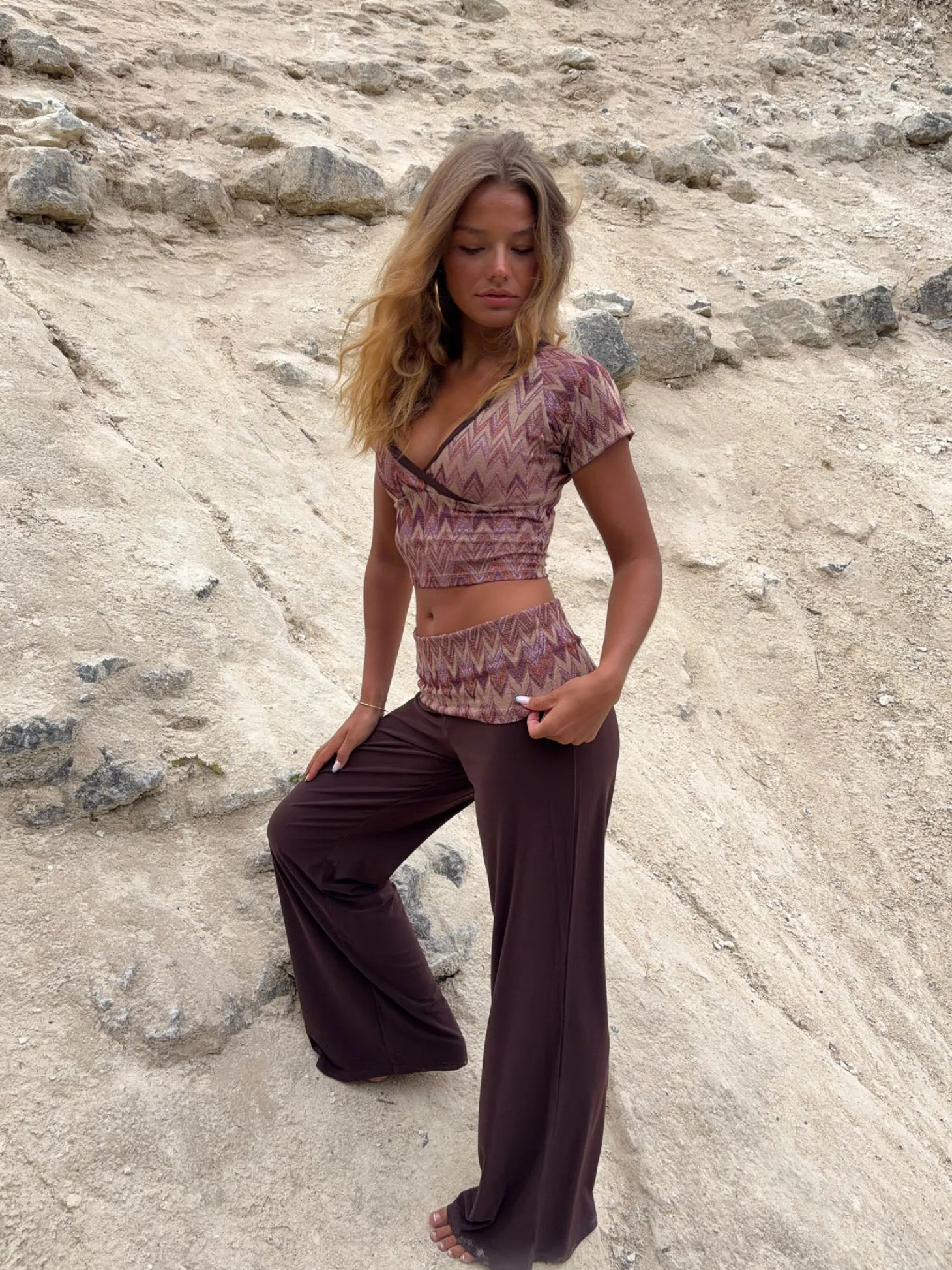 Cosima top med glimmer - Brun/beige/pink