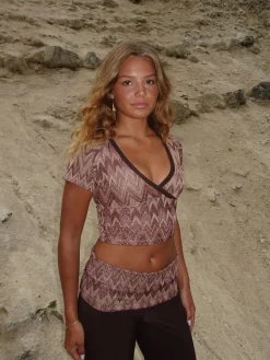 Cosima top med glimmer - Brun/beige/pink