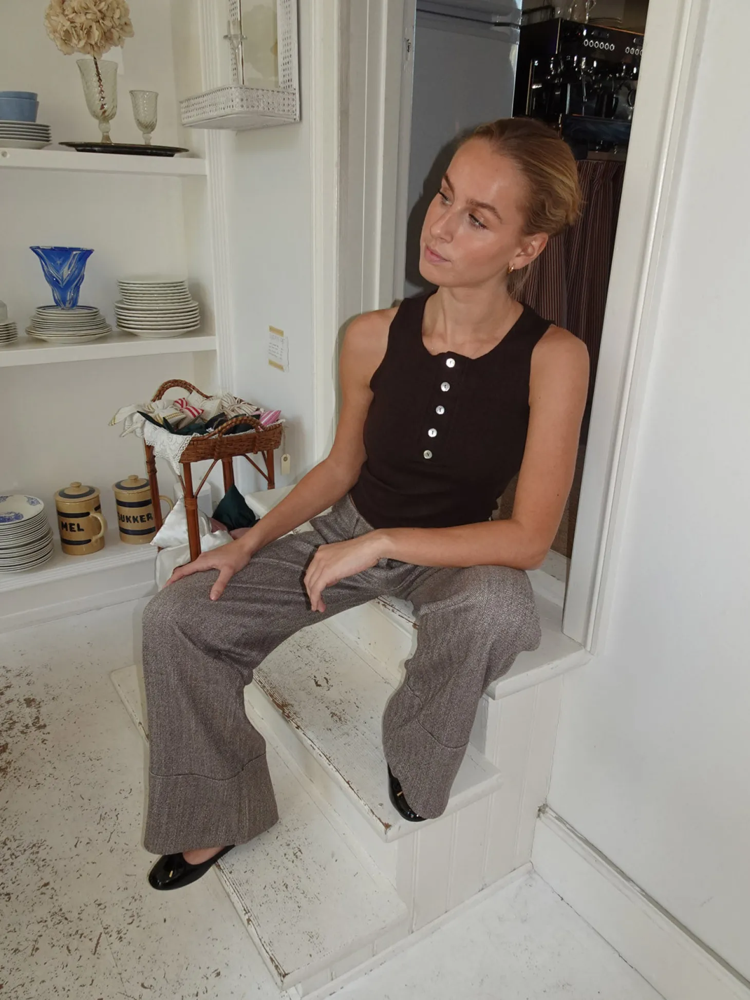 Dilly top med knapper - Brun