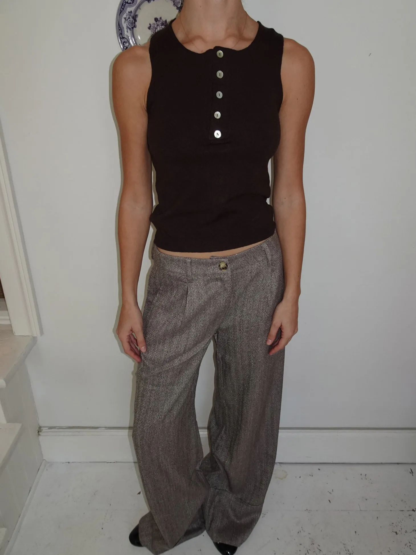 Dilly top med knapper - Brun