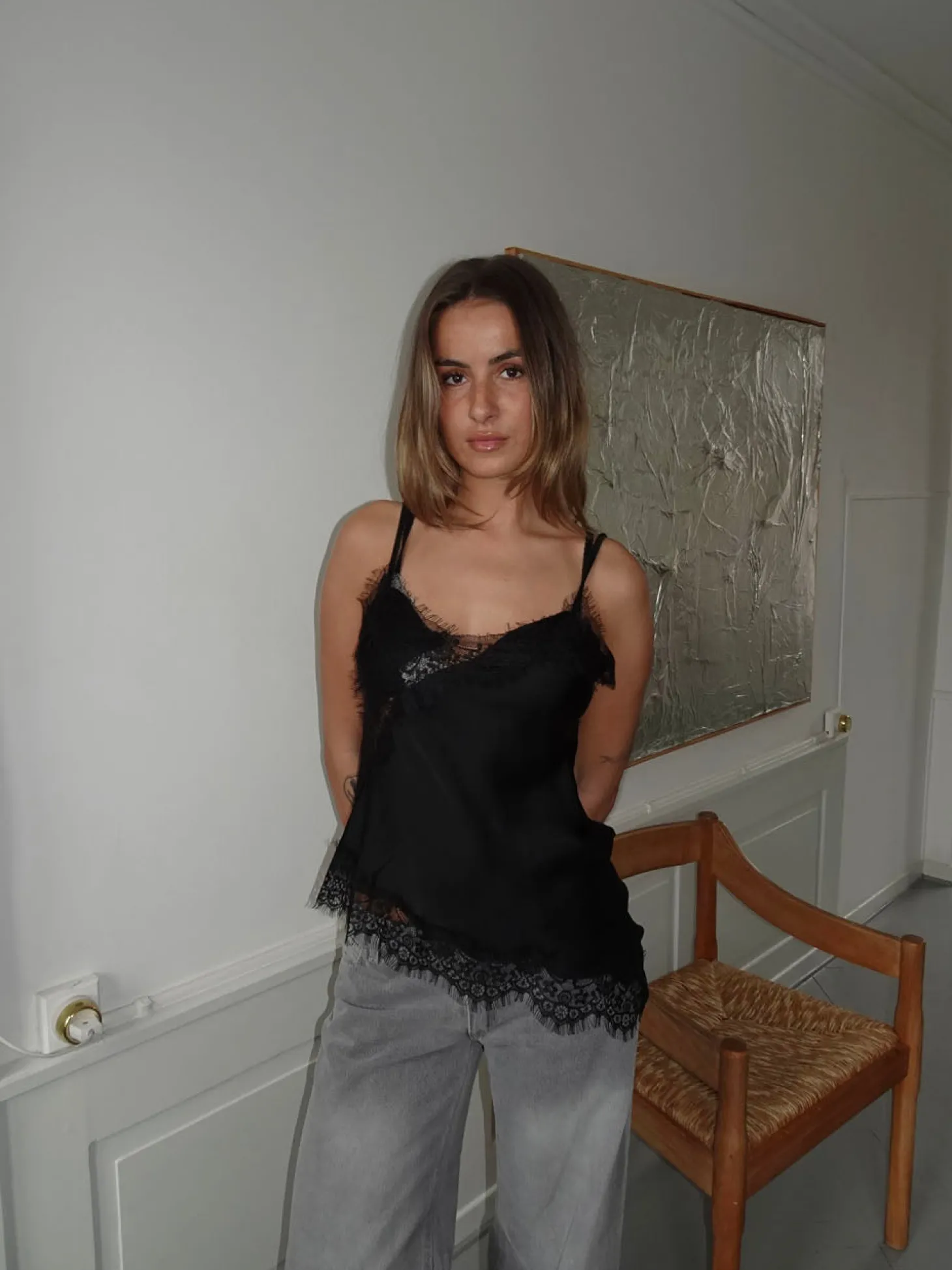 Dixia asymmetrisk top med blonder - Sort