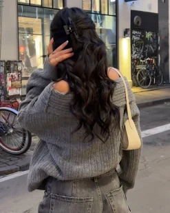 Elinor off shoulder strik - Grå