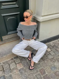 Elinor off shoulder strik - Grå