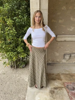 Elsana maxinederdel med tern - Grøn/beige