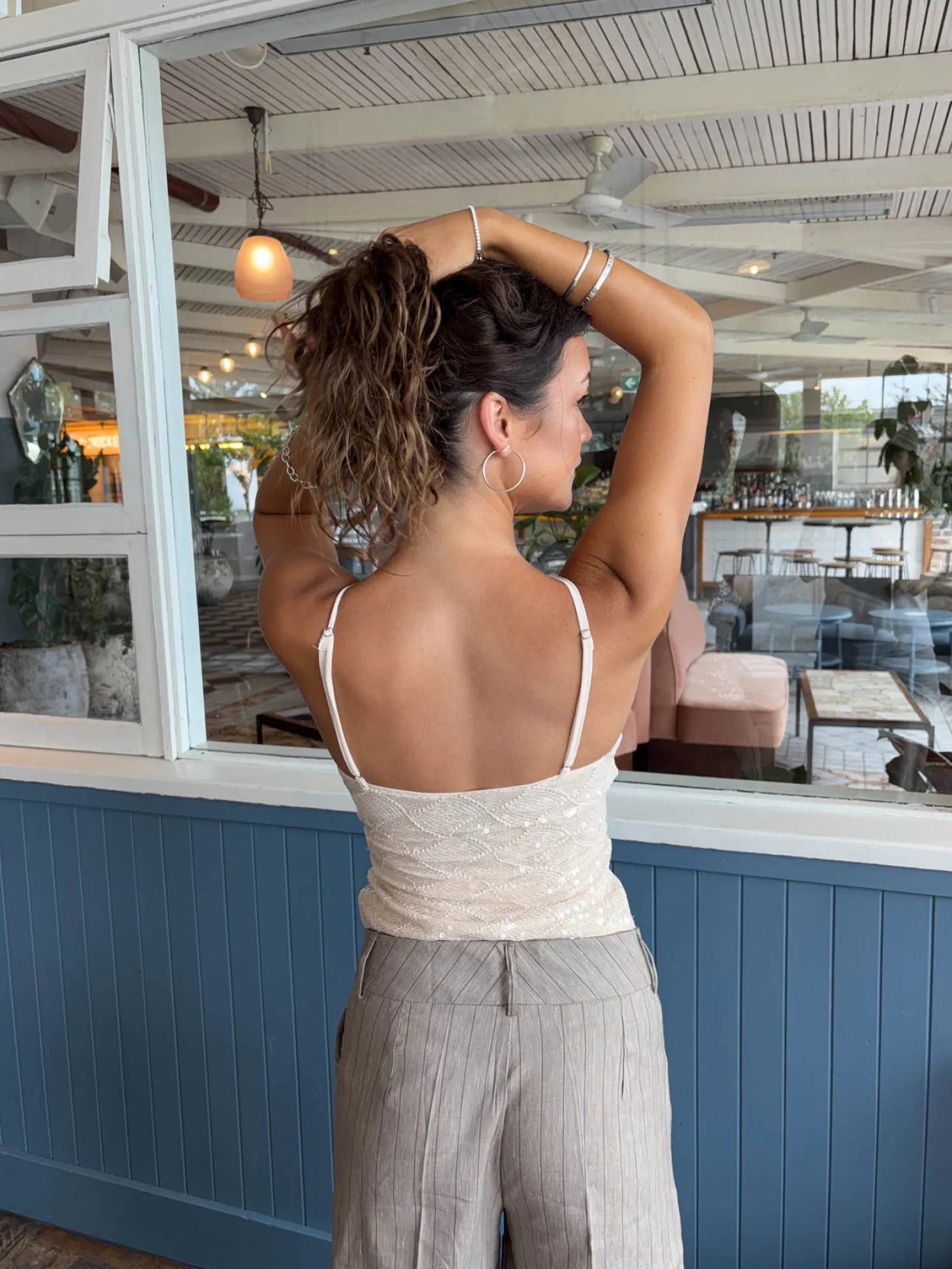Elvira top med palietter - Beige
