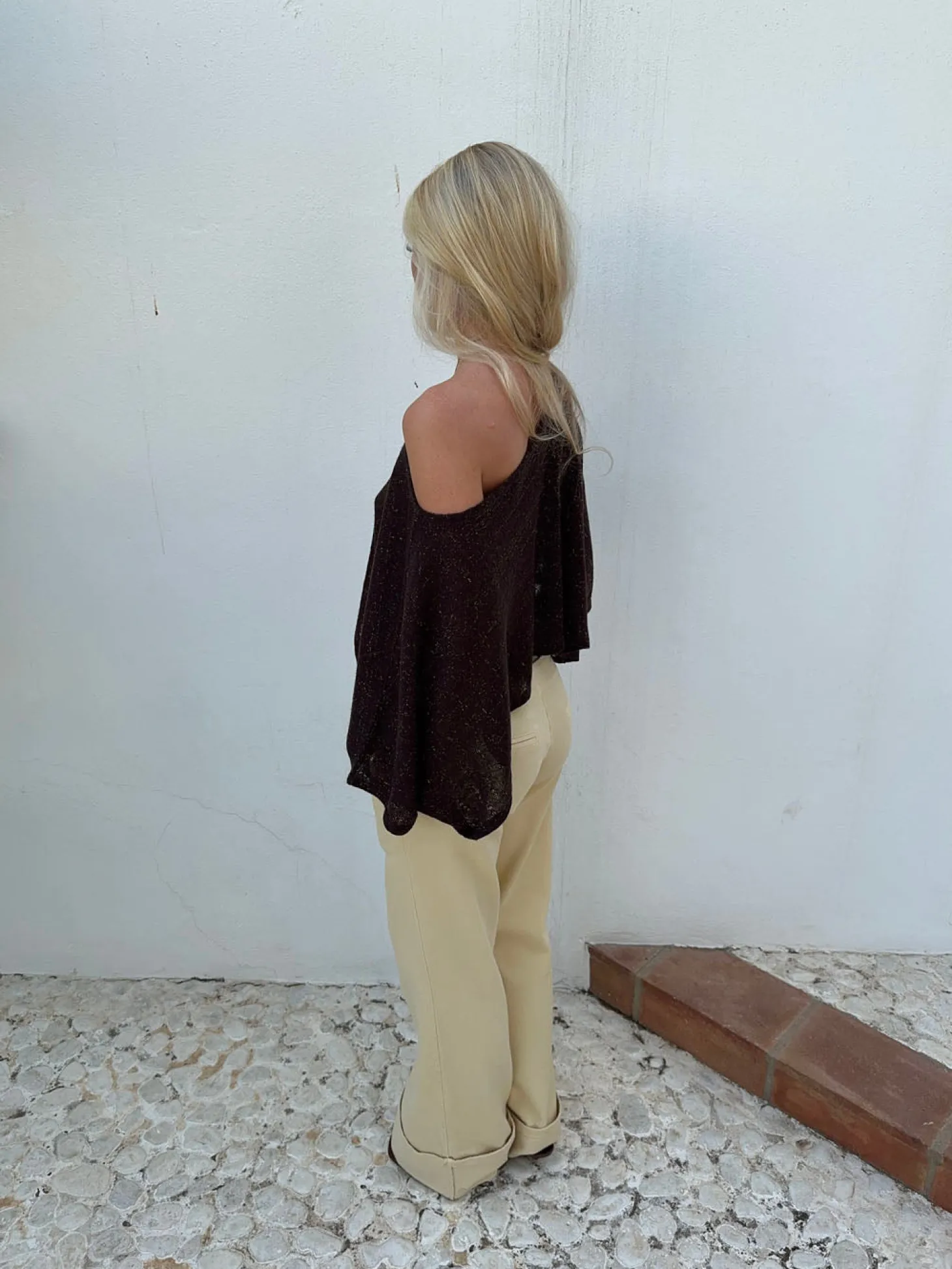 Emilie poncho med glimmer - Brun