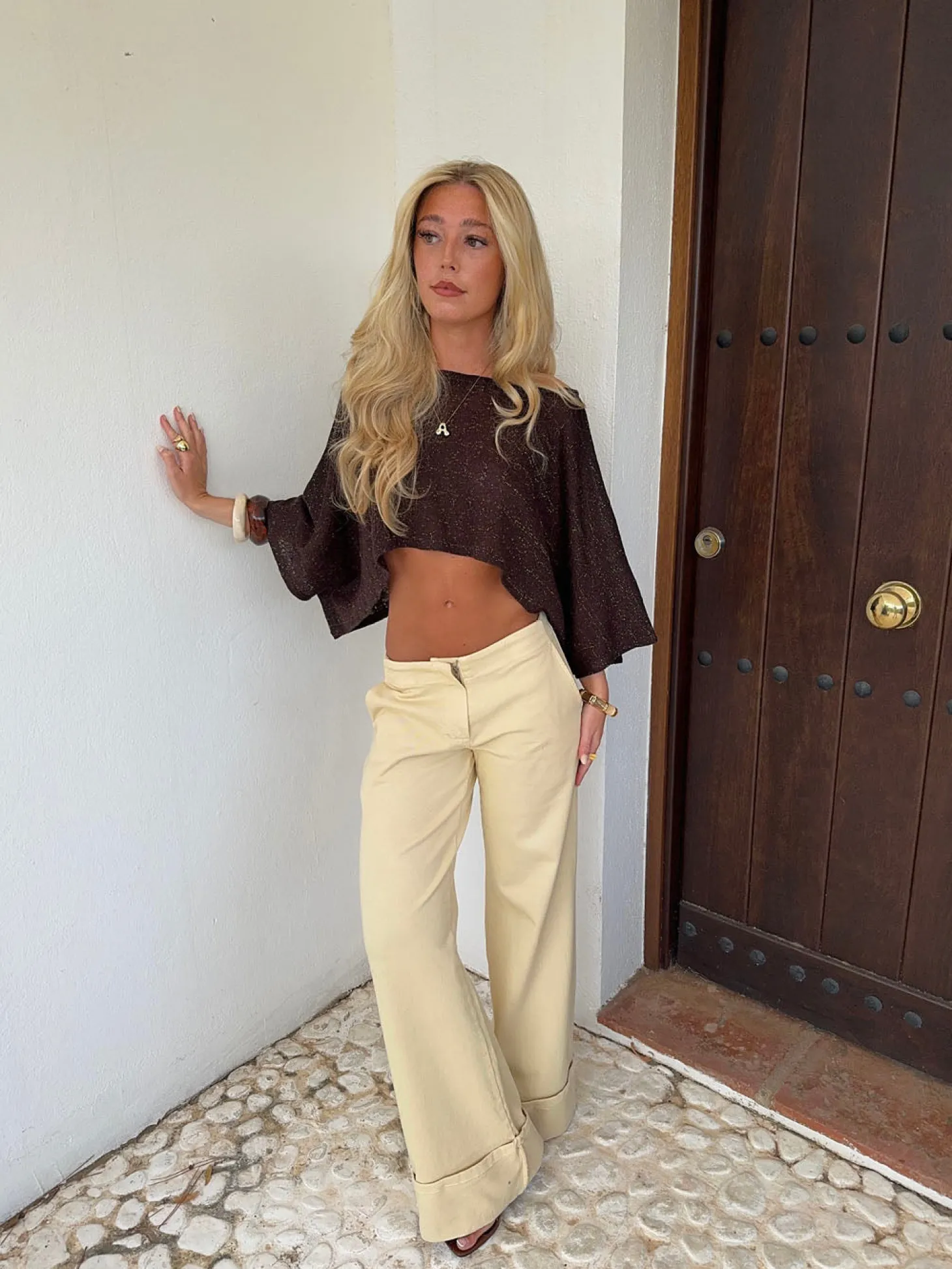Emilie poncho med glimmer - Brun