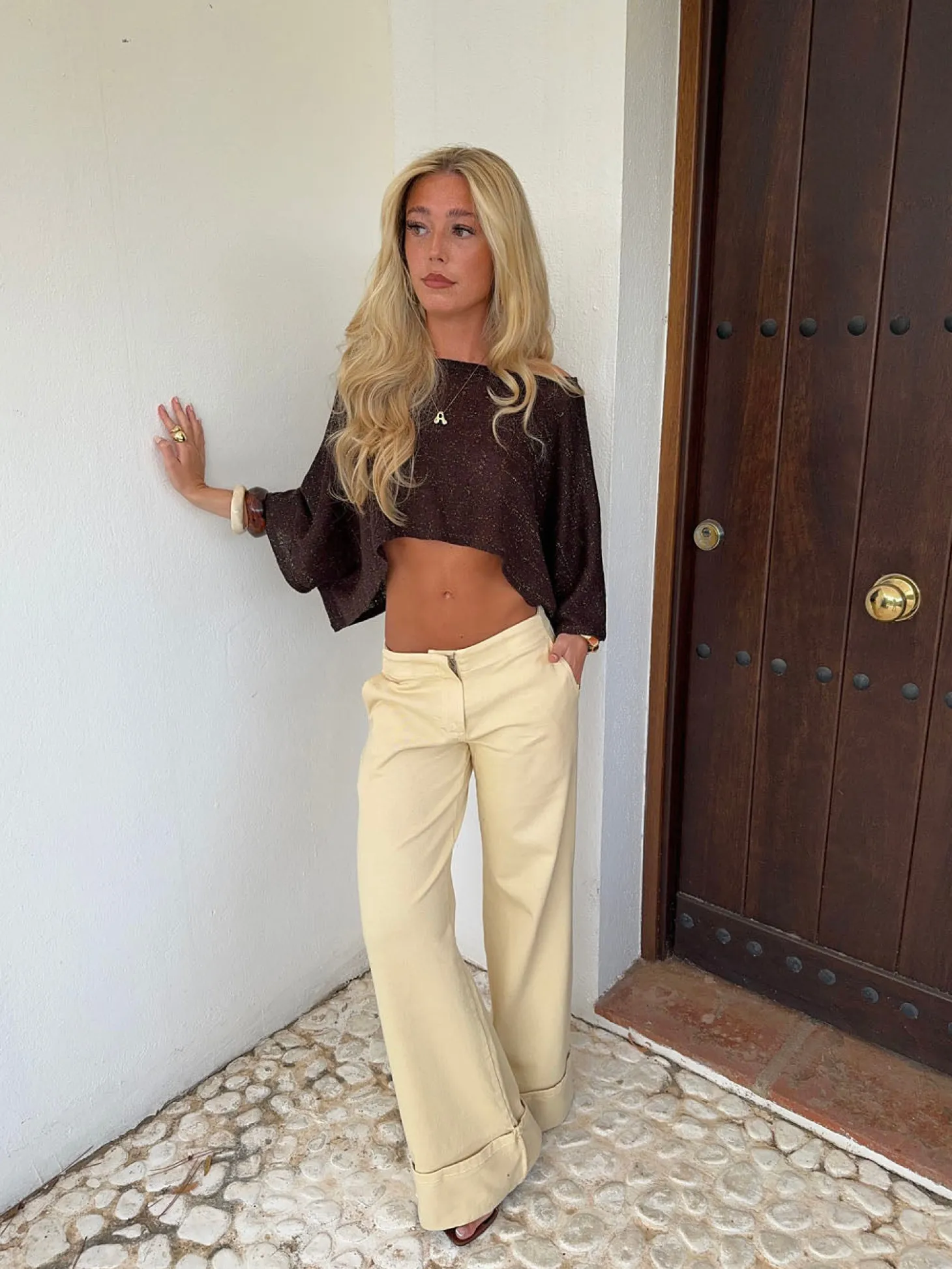 Emilie poncho med glimmer - Brun