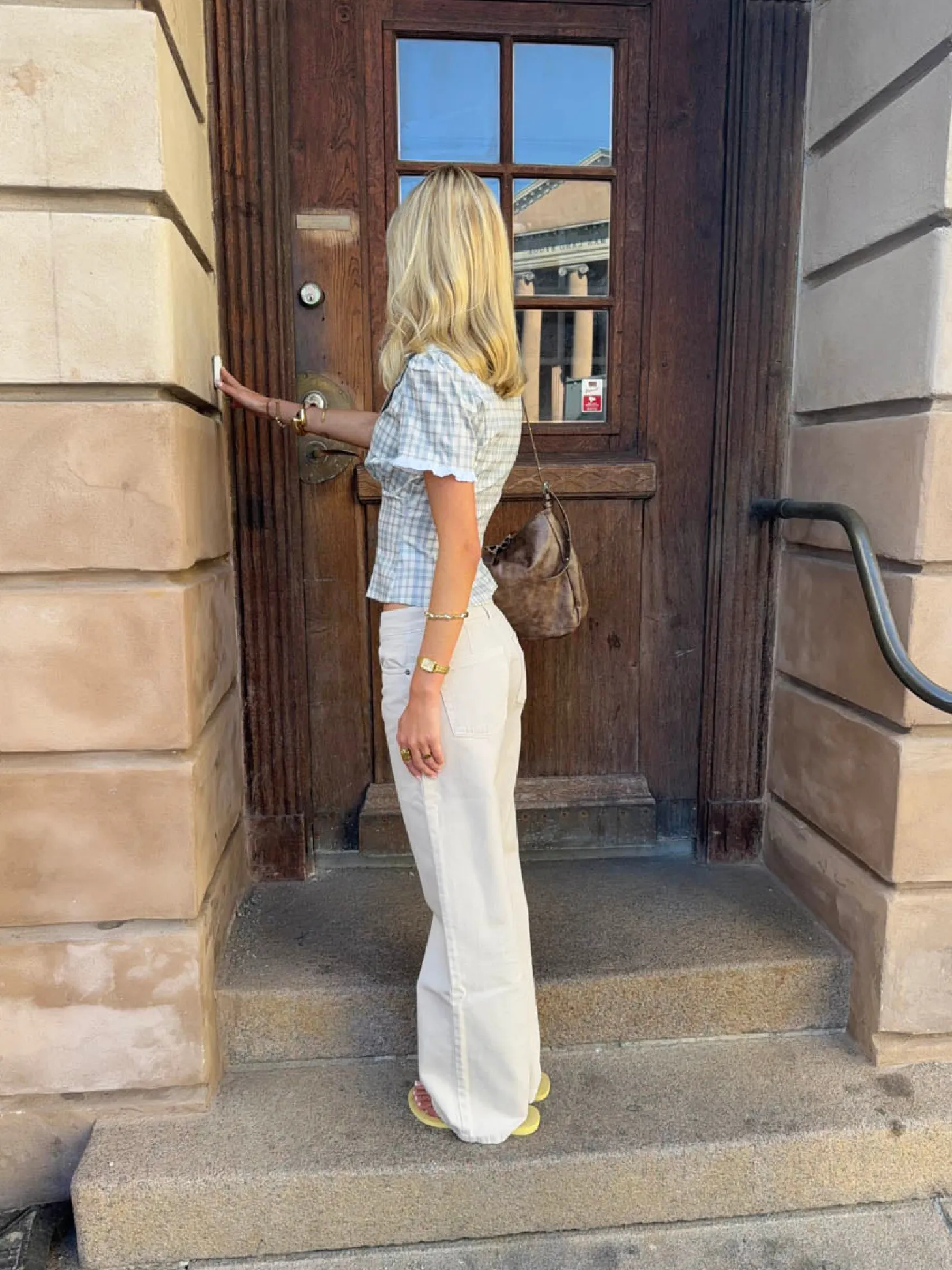 Emmaline lavtaljede jeans - Lys beige