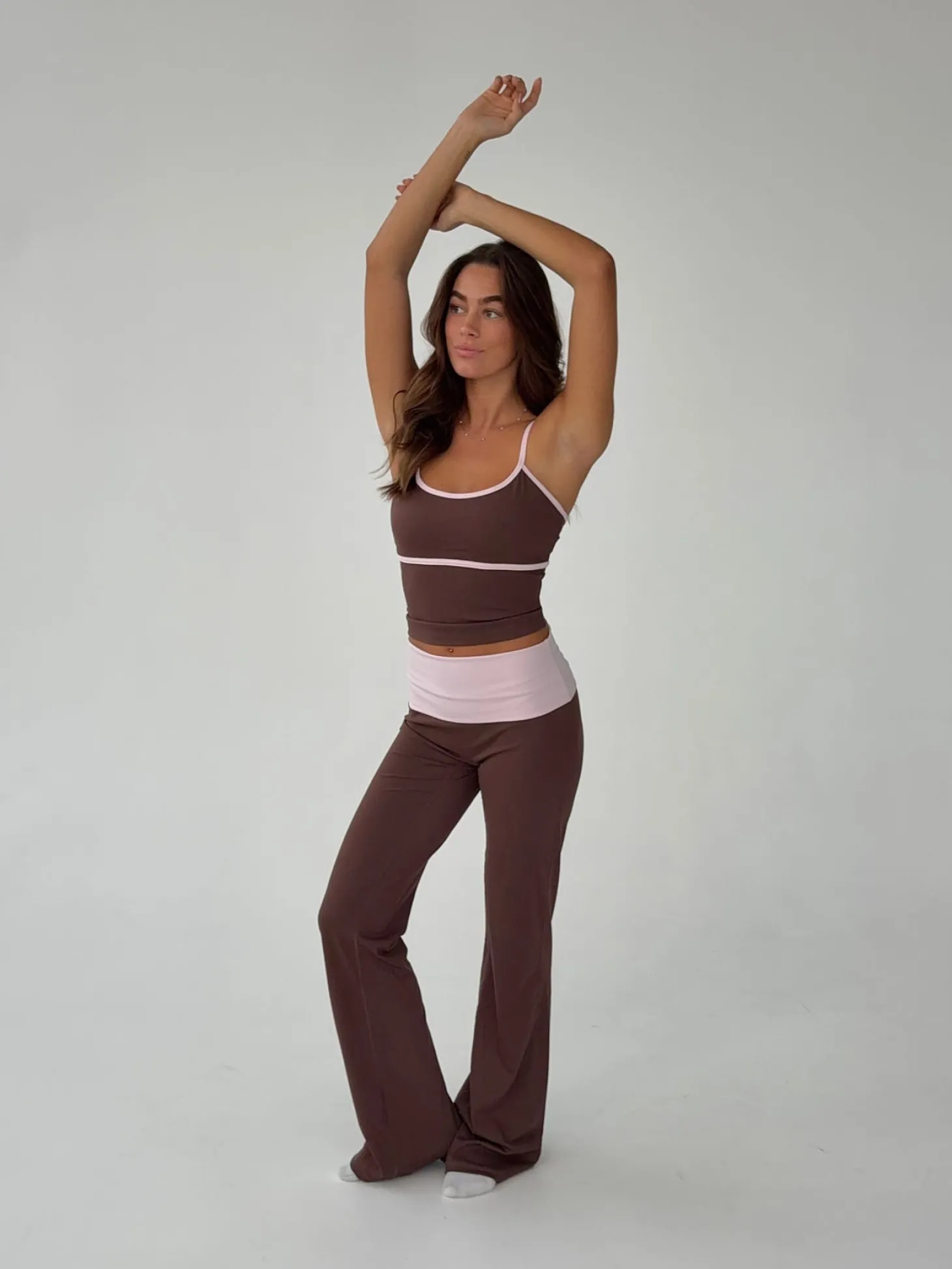 Essential folded yoga pants - Espresso/candyfloss