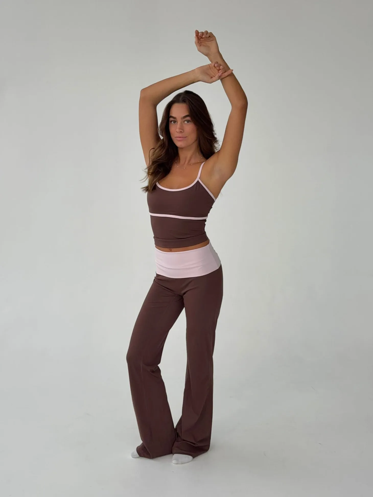 Essential folded yoga pants - Espresso/candyfloss