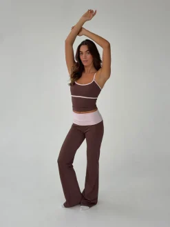 Essential folded yoga pants - Espresso/candyfloss