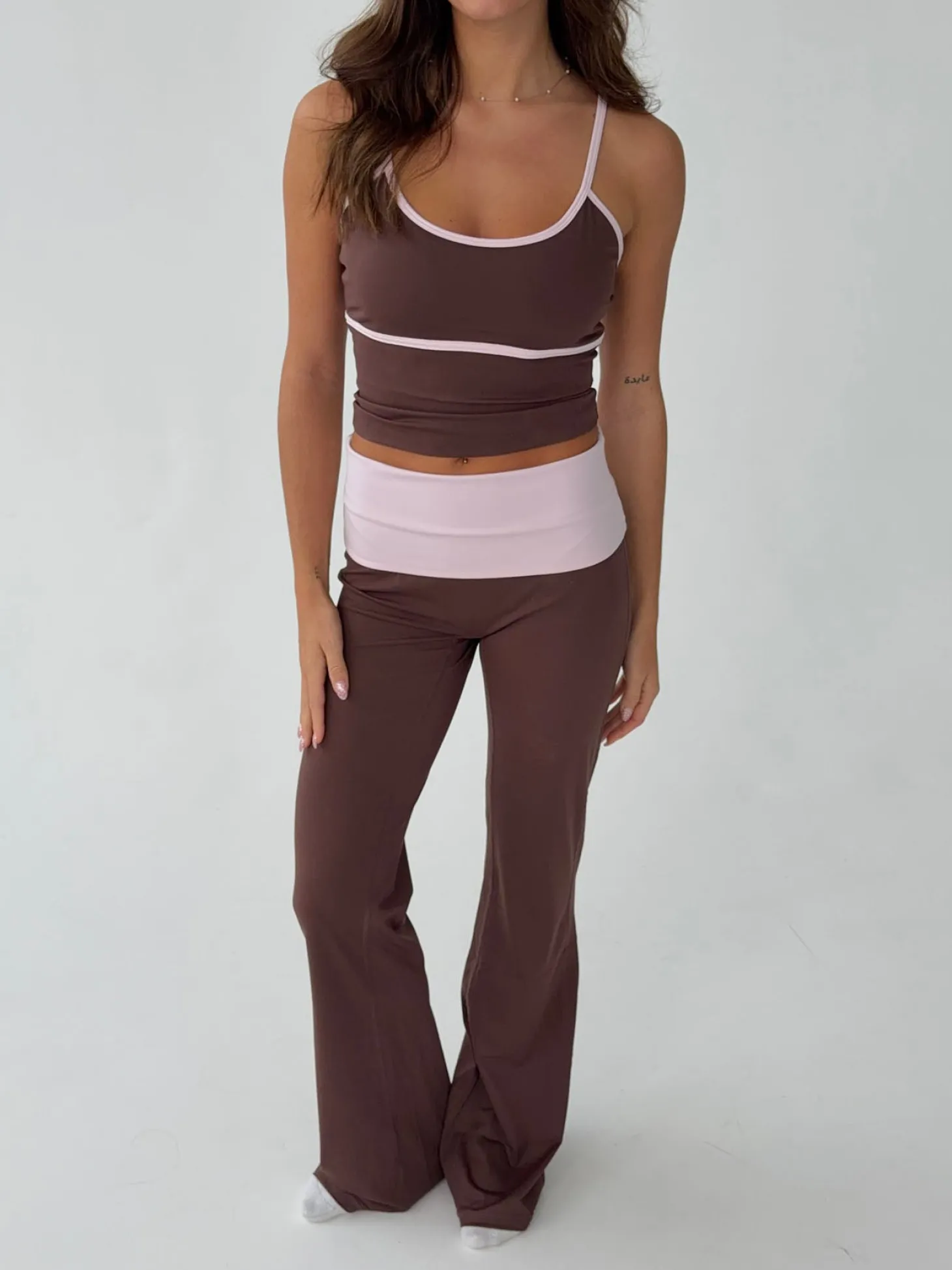 Essential folded yoga pants - Espresso/candyfloss