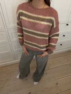 Evelina striktrøje - Pink/gul/brun