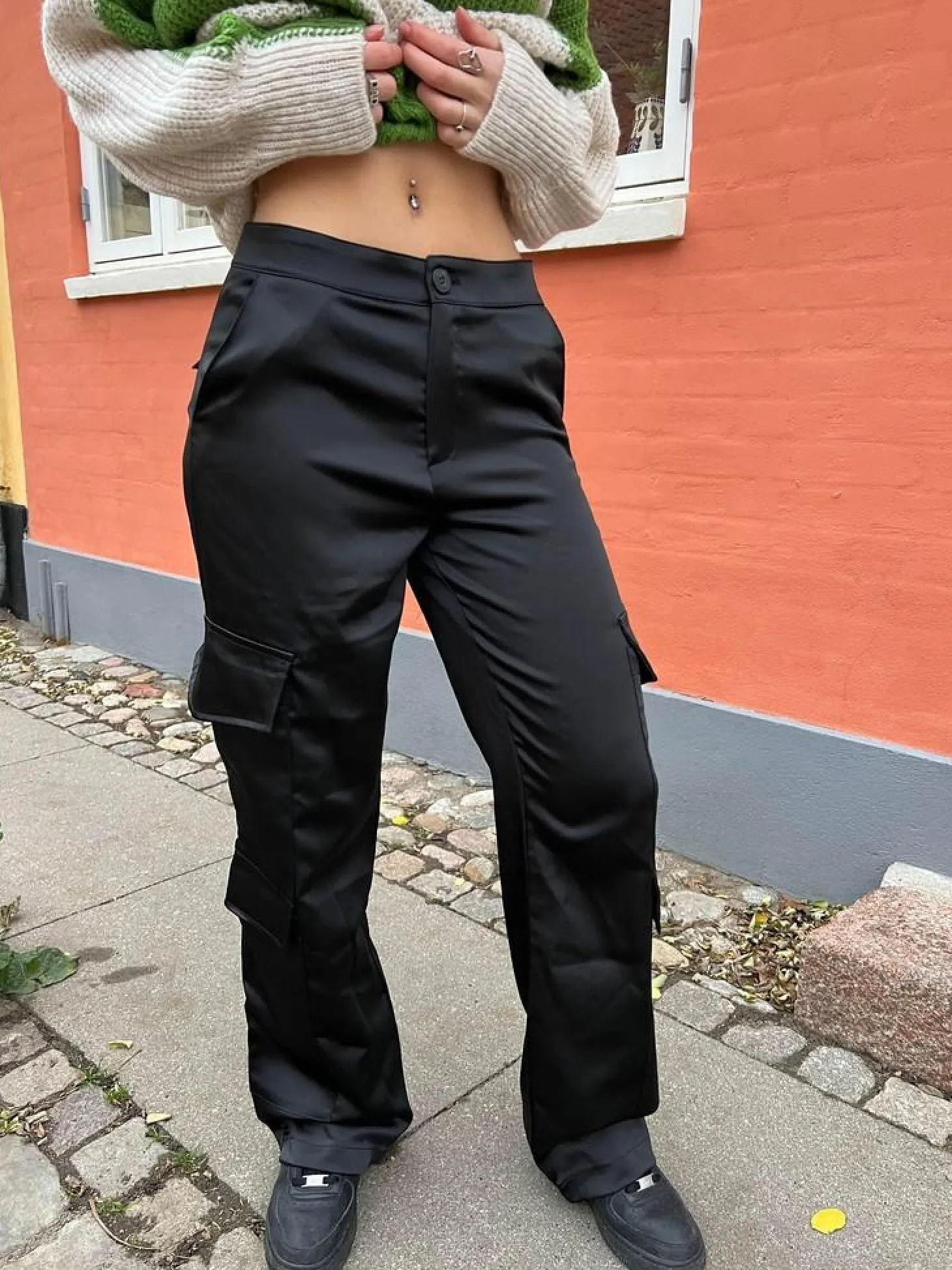 Fauna satin cargobukser - Sort