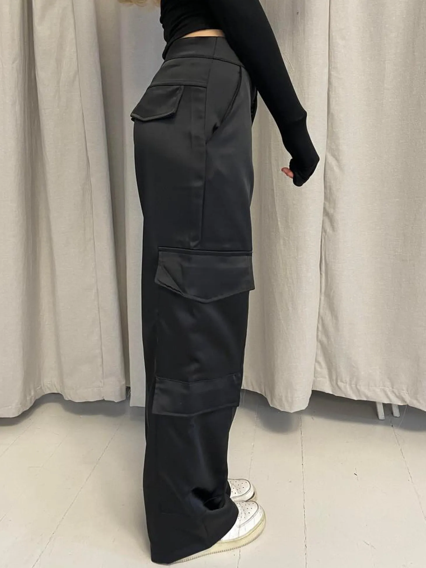 Fauna satin cargobukser - Sort