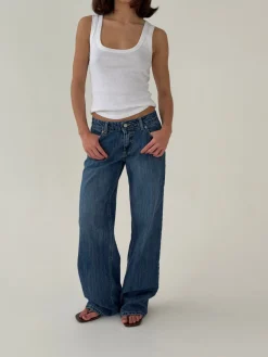 Floraline lavtaljede jeans - Blå denim