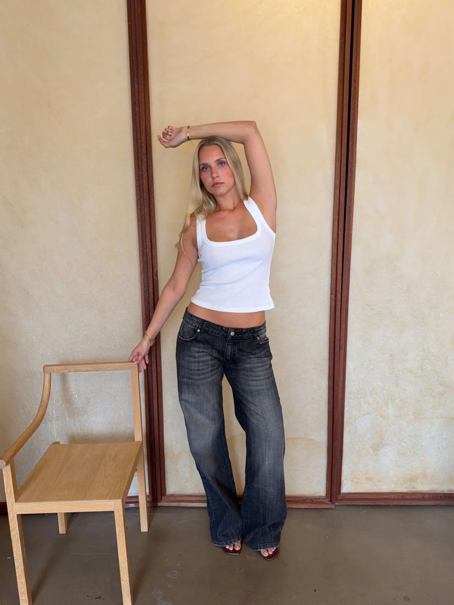 Floraline lavtaljede jeans - Grå denim