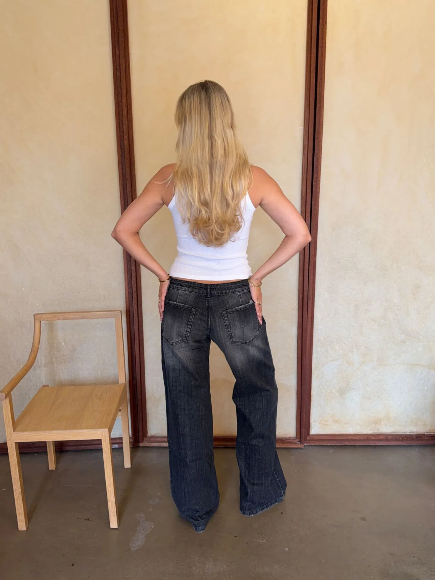 Floraline lavtaljede jeans - Grå denim