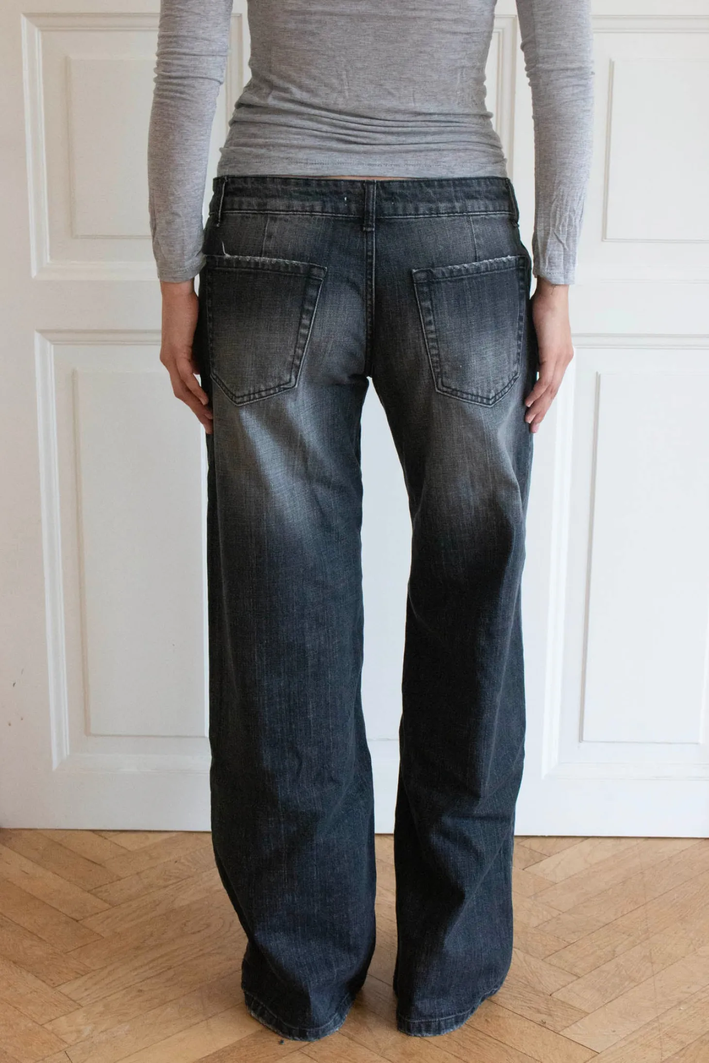 Floraline lavtaljede jeans - Grå denim