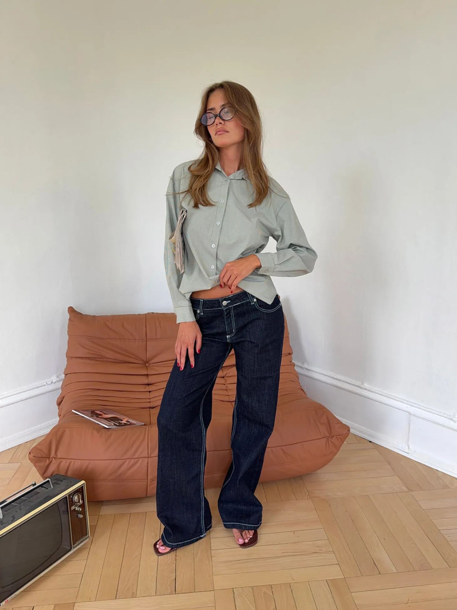 Floraline lavtaljede jeans - Mørk denim