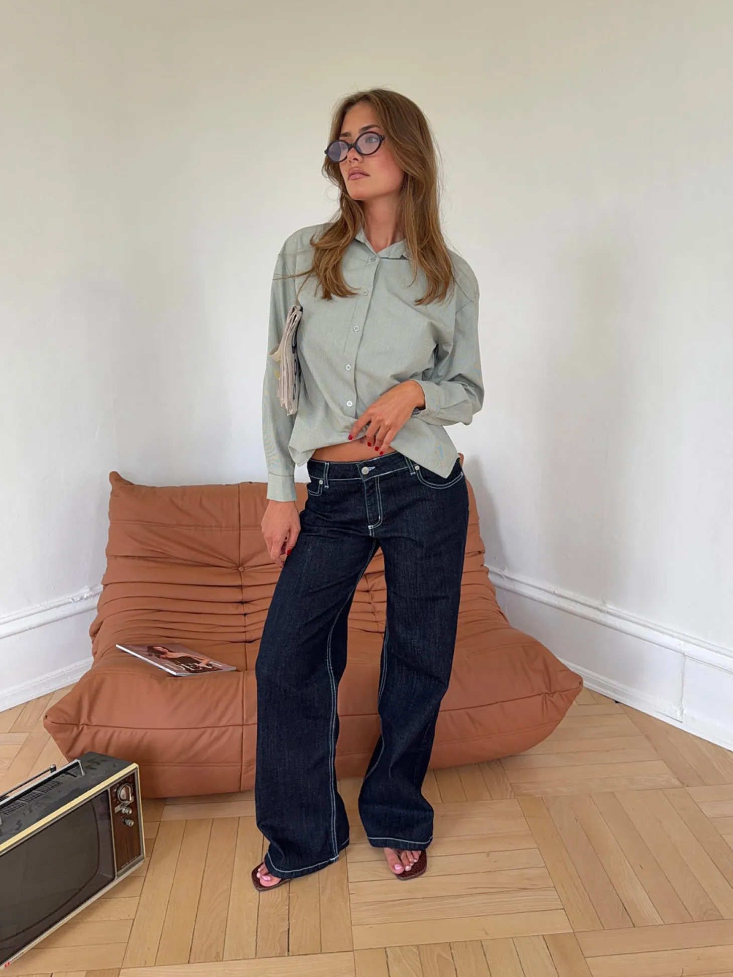 Floraline lavtaljede jeans - Mørk denim