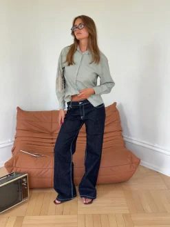 Floraline lavtaljede jeans - Mørk denim