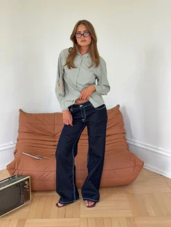 Floraline lavtaljede jeans - Mørk denim