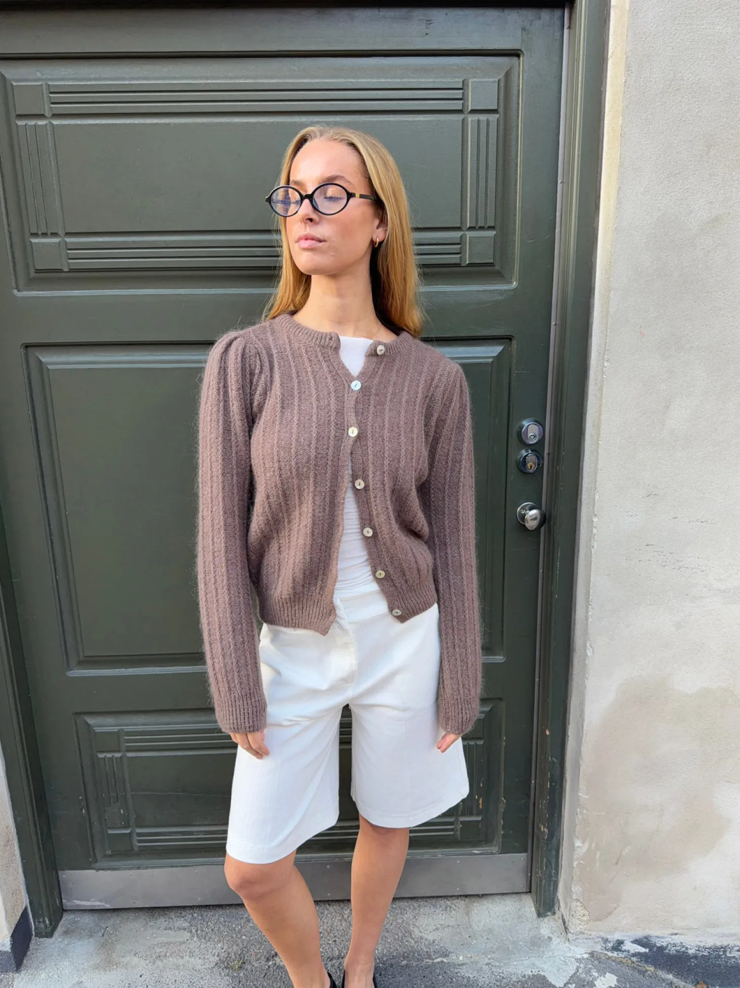 Grace cardigan i strik - Brun