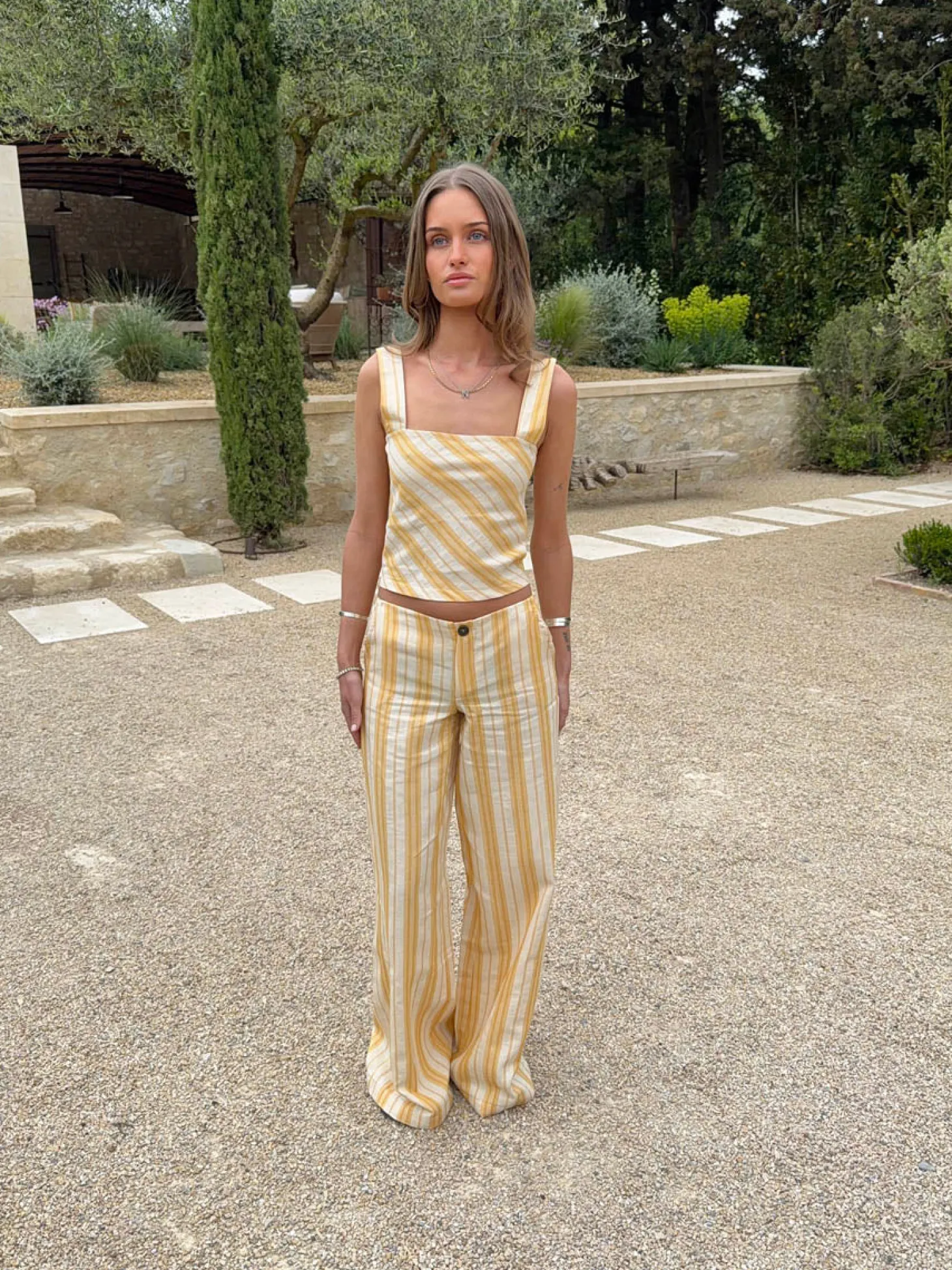 Hemnes bukser med striber - Gul/hvid