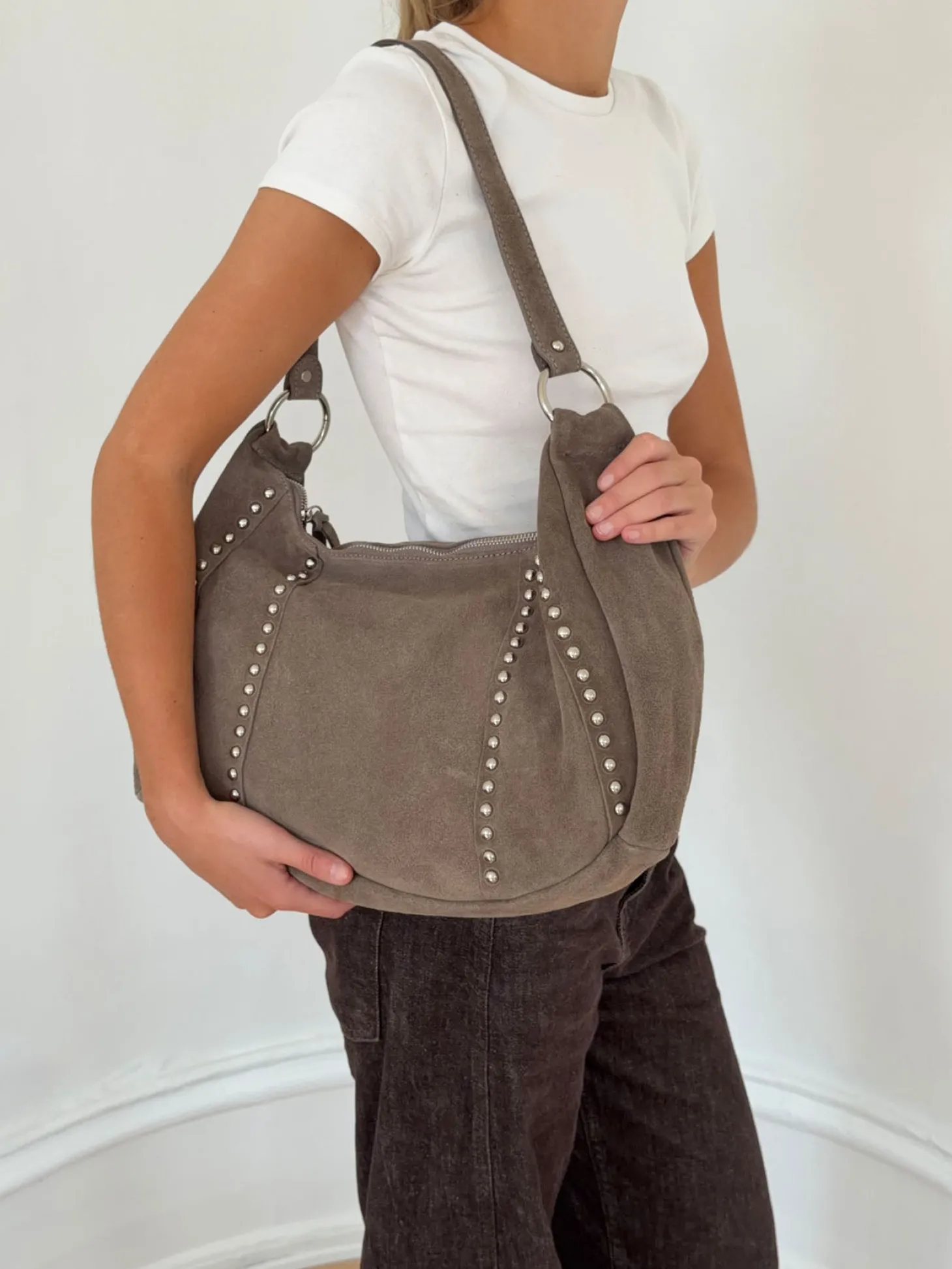 Henry taske med nitter - Taupe