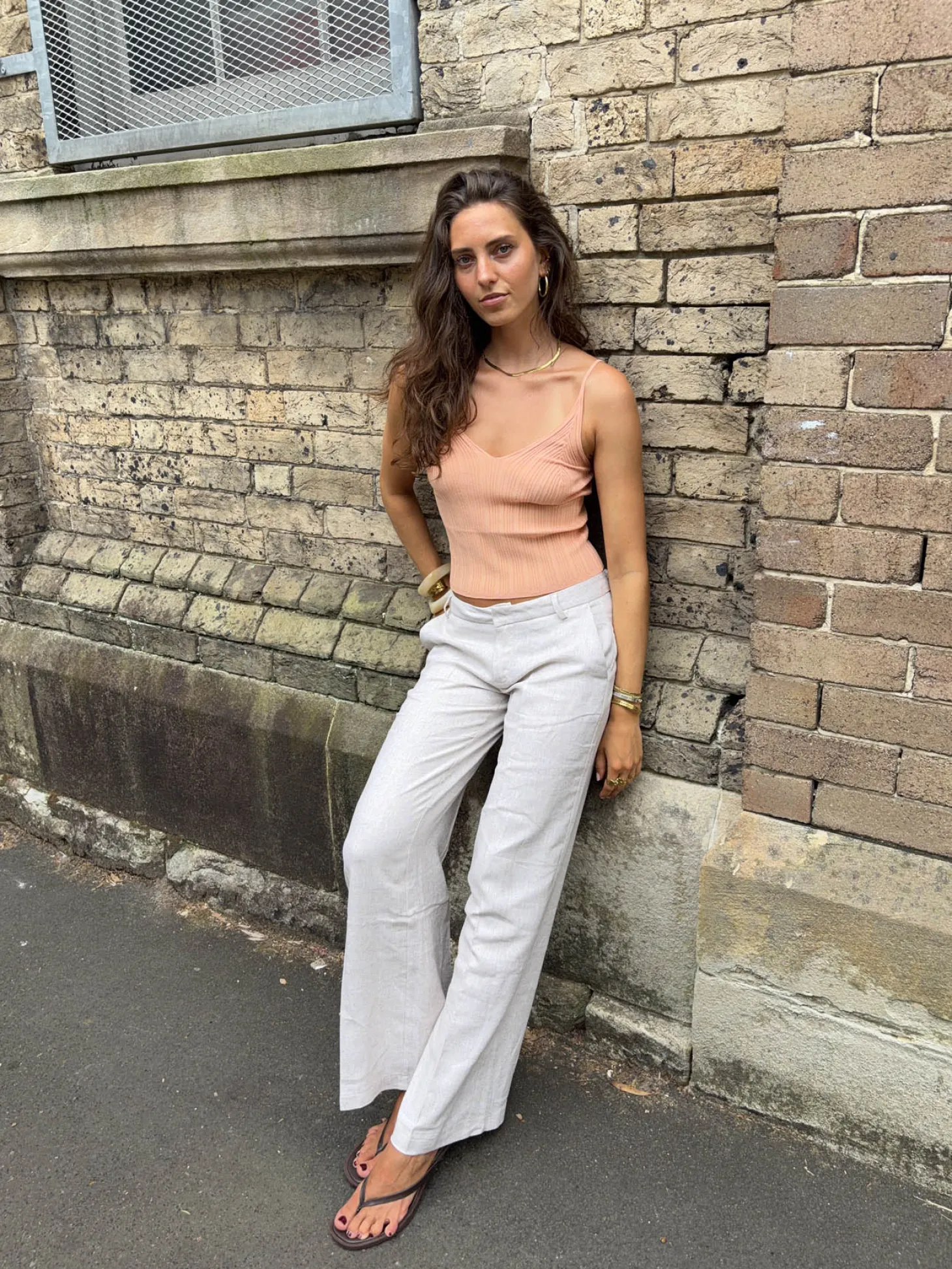 Herringbone bukser - Beige/hvid