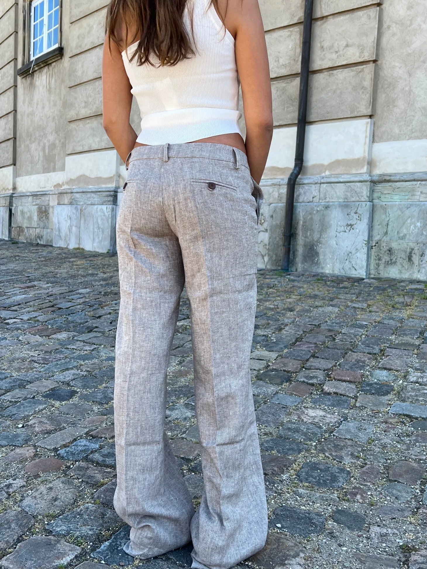 Herringbone bukser - Brun/hvid
