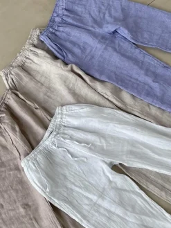 Hilja stribede hørbukser - beige