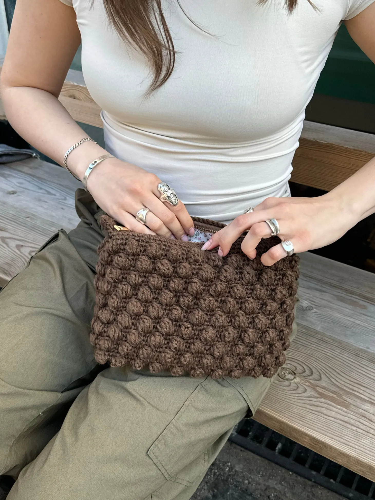 Hæklet clutch - Brun