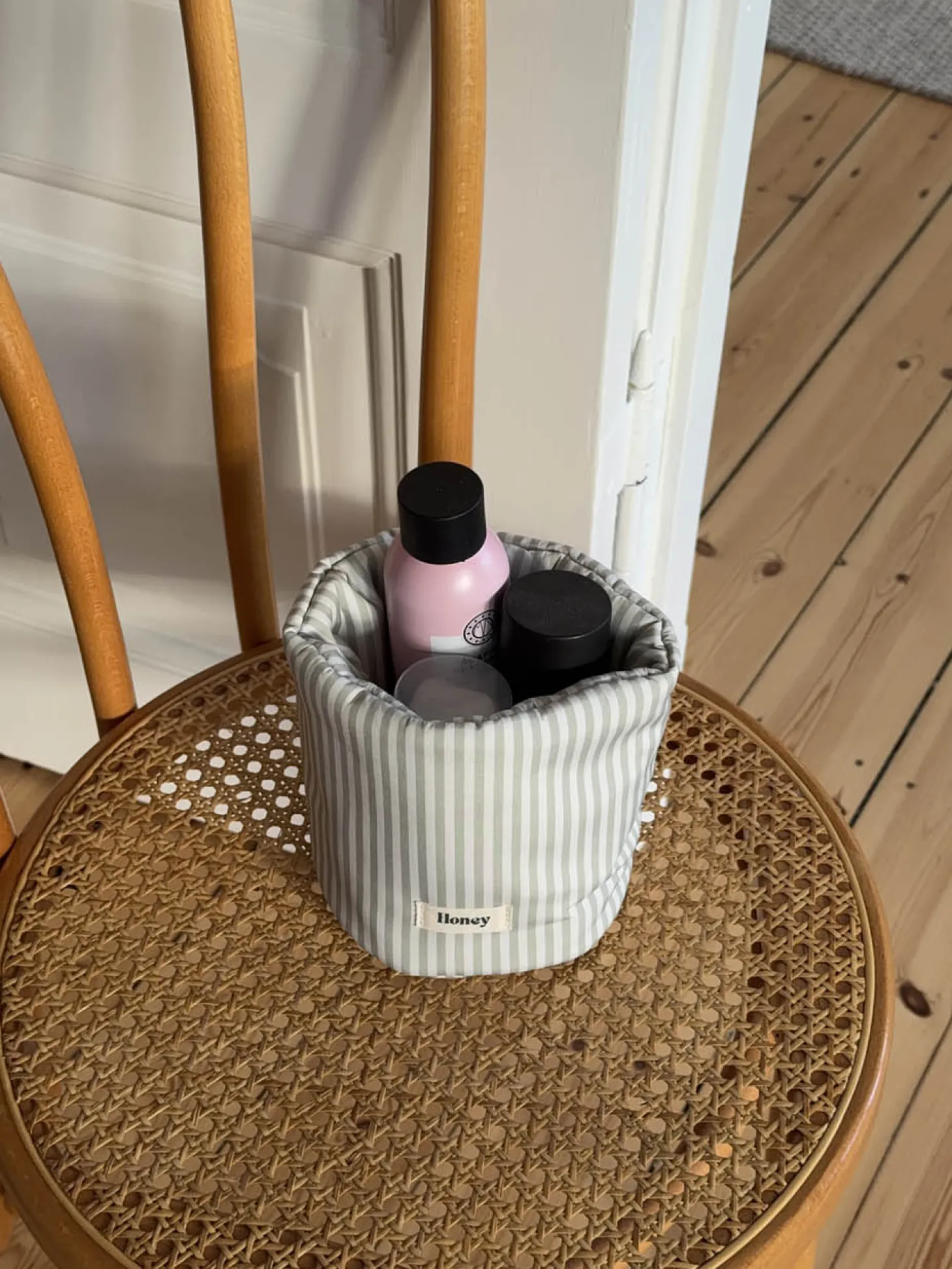 Honey lille opbevaring med striber -Hvid/grøn