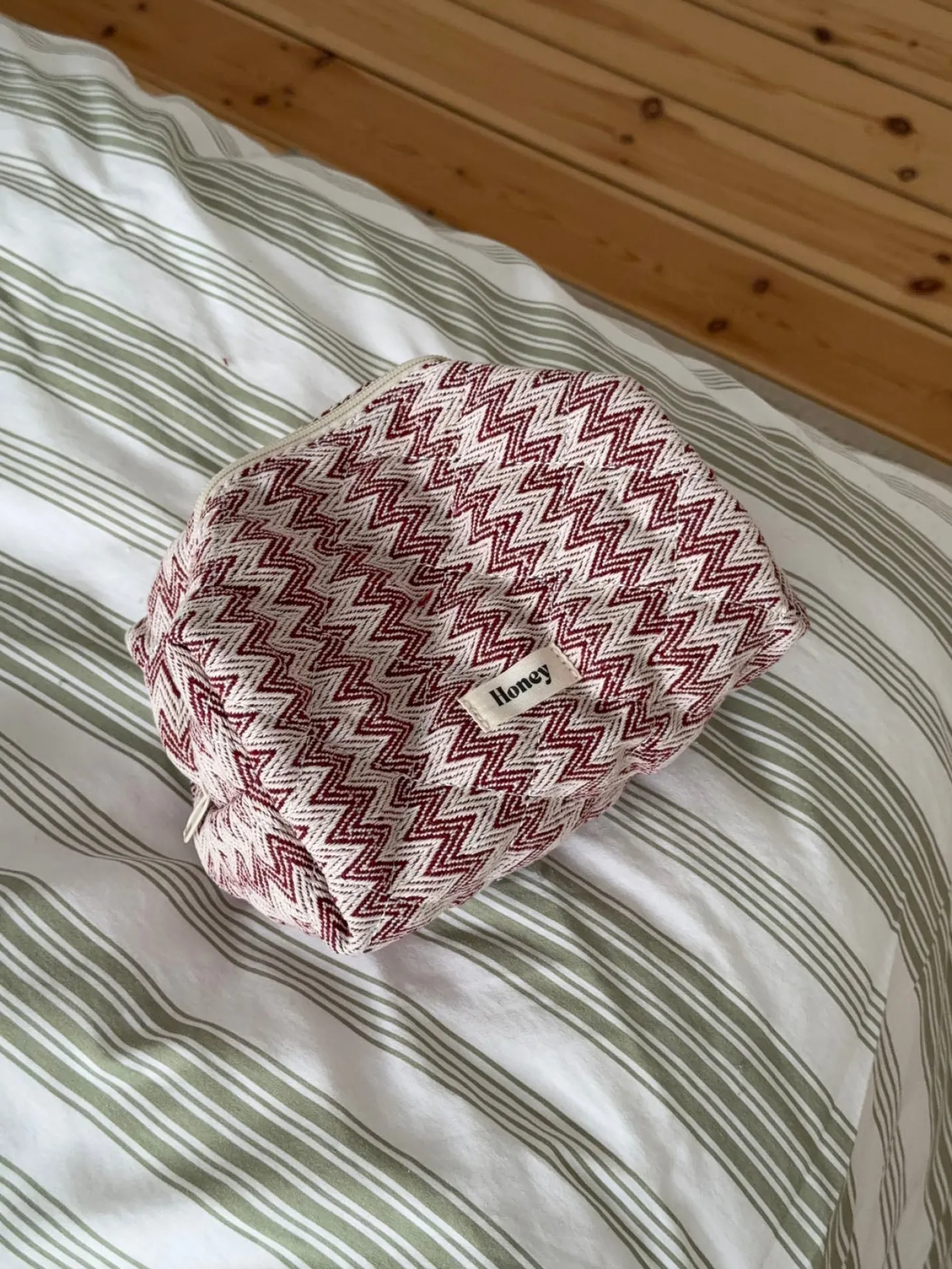 Honey lille toilettaske med mønster - Beige/rød