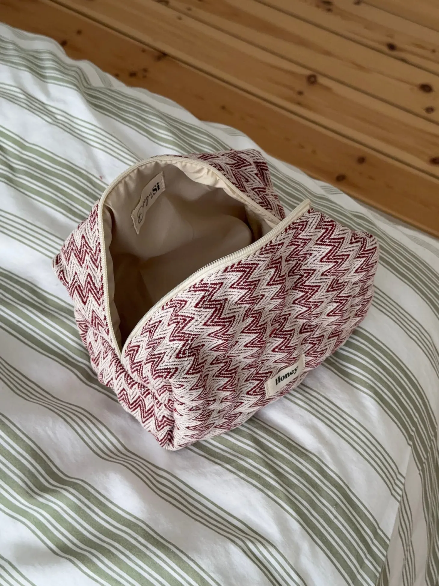 Honey lille toilettaske med mønster - Beige/rød