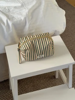Honey lille toilettaske med striber - Beige/grøn