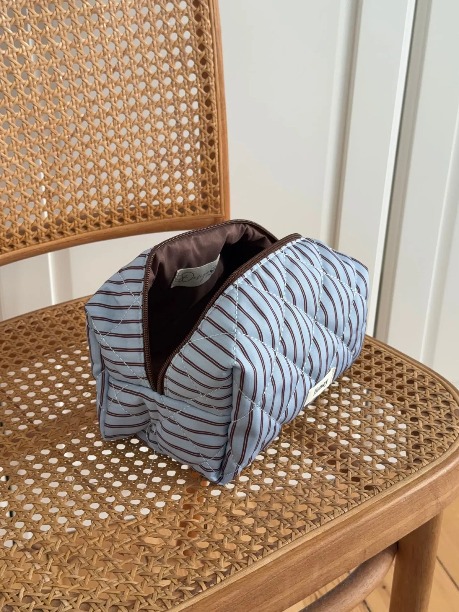 Honey lille toilettaske med striber - Blå/brun
