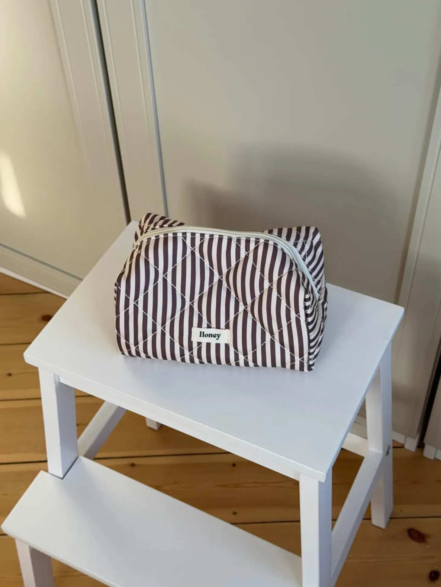 Honey lille toilettaske med striber - Beige/brun